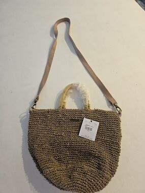 O'Neill Woven Tote with Pink Shoulder Strap and Bamboo Handles